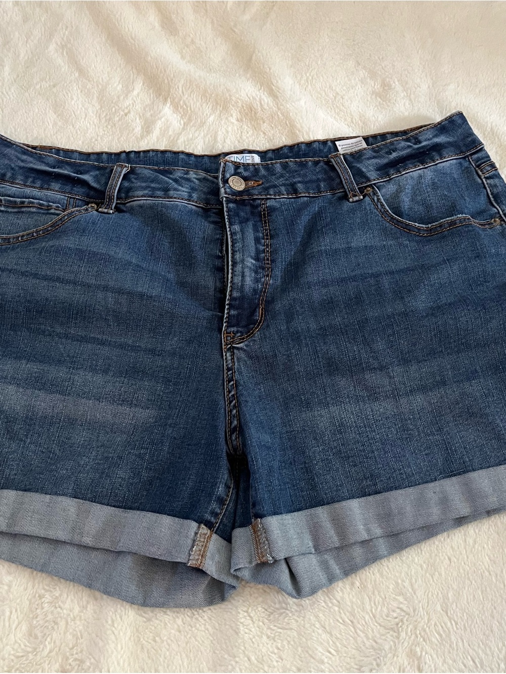 Time and Tru Dark Blue Roll-Cuff Jean Shorts